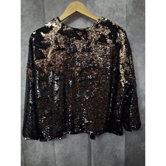 Torrid Black & Gold Sequin Open Front Kimono Blazer Cardigan 1X/2X Holiday Party - Picture 3 of 11